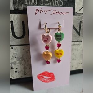 Betsey Johnson Love Spell Drop Mismatch Earrings NWT